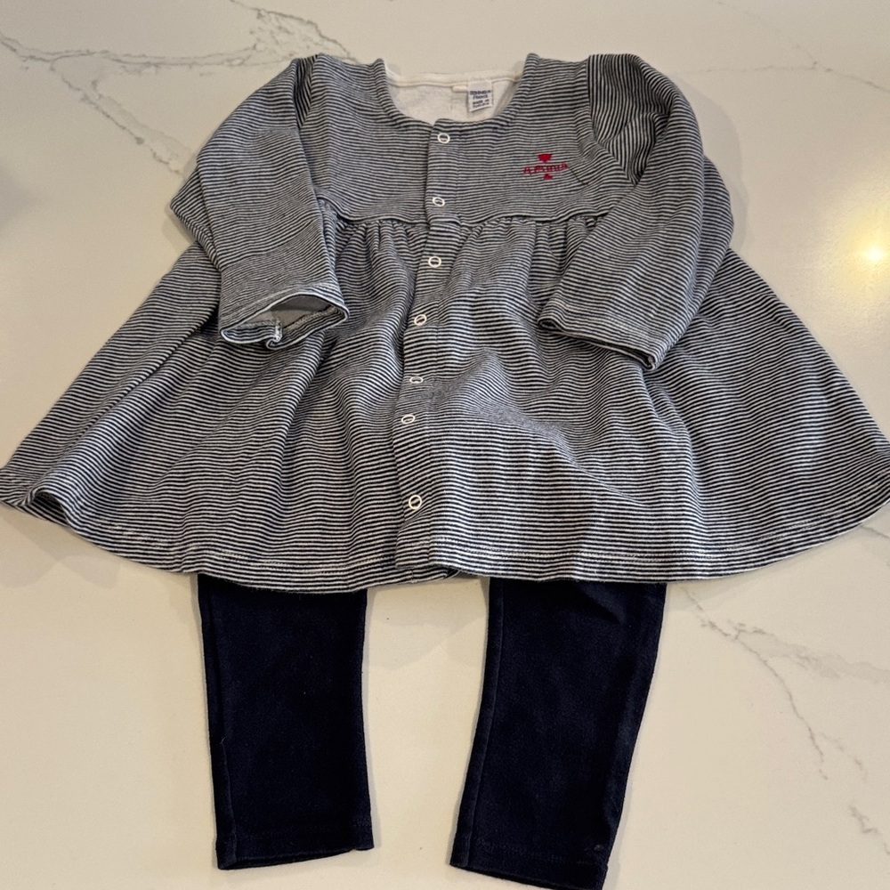 Petite Bateau organic cotton Striped Navy & White Dress and Leggings - 18 months